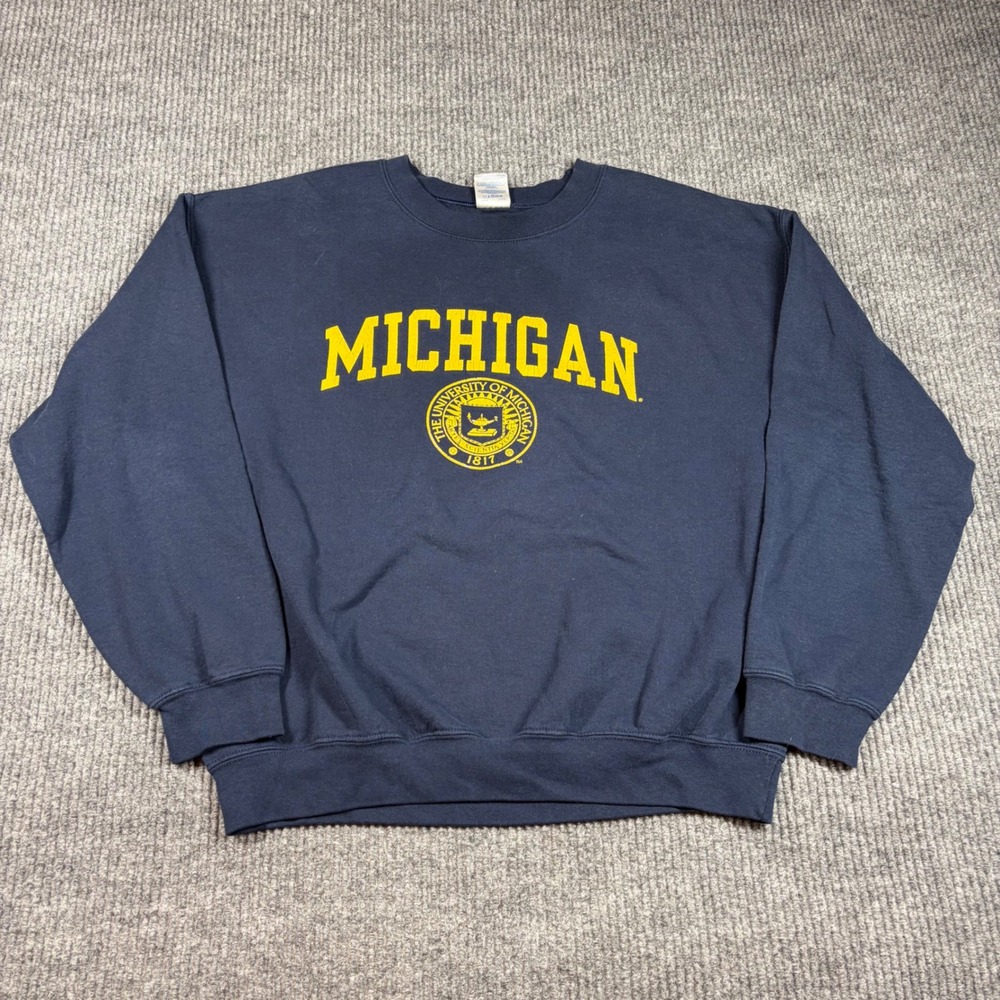 M Den Sweatshirt Men's L University of Michigan Wolverines Crewneck Navy Blue